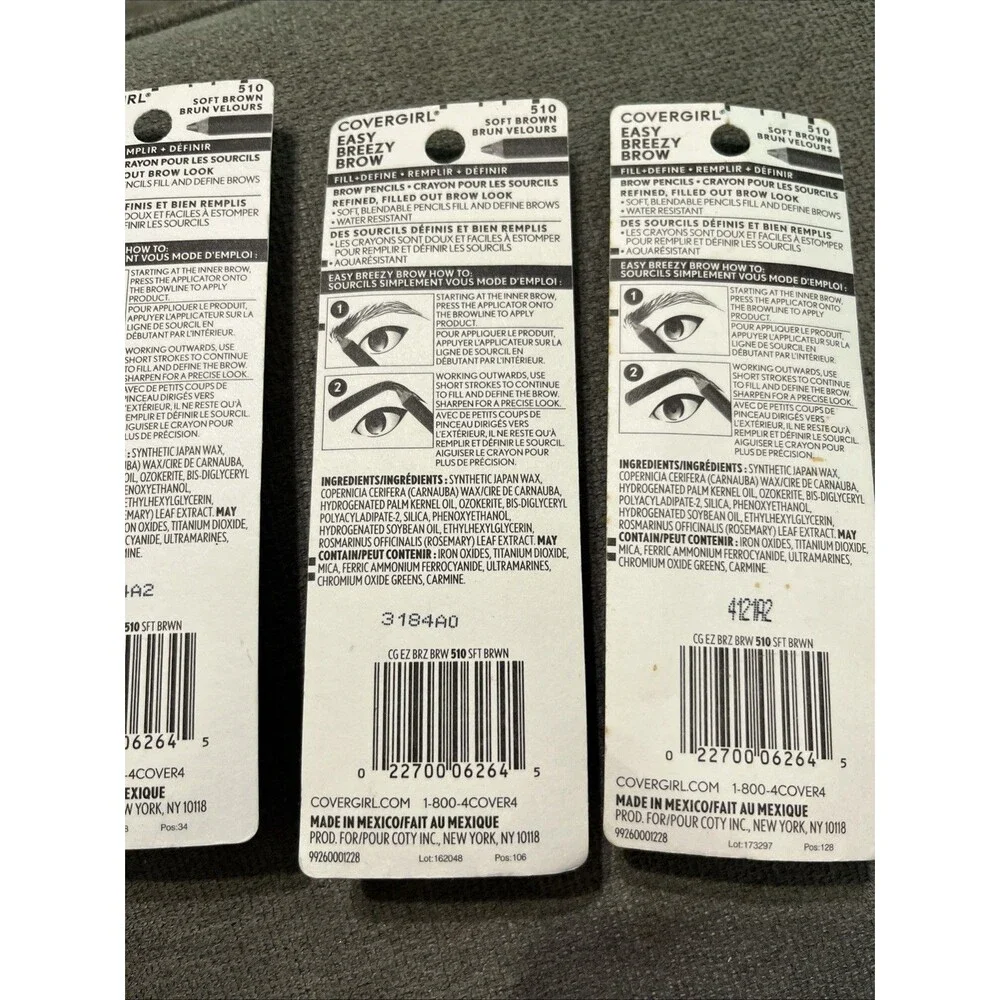 (3) Covergirl Easy Breezy Brow Fill + Define Eye Brow Pencils #510 Soft Brown
